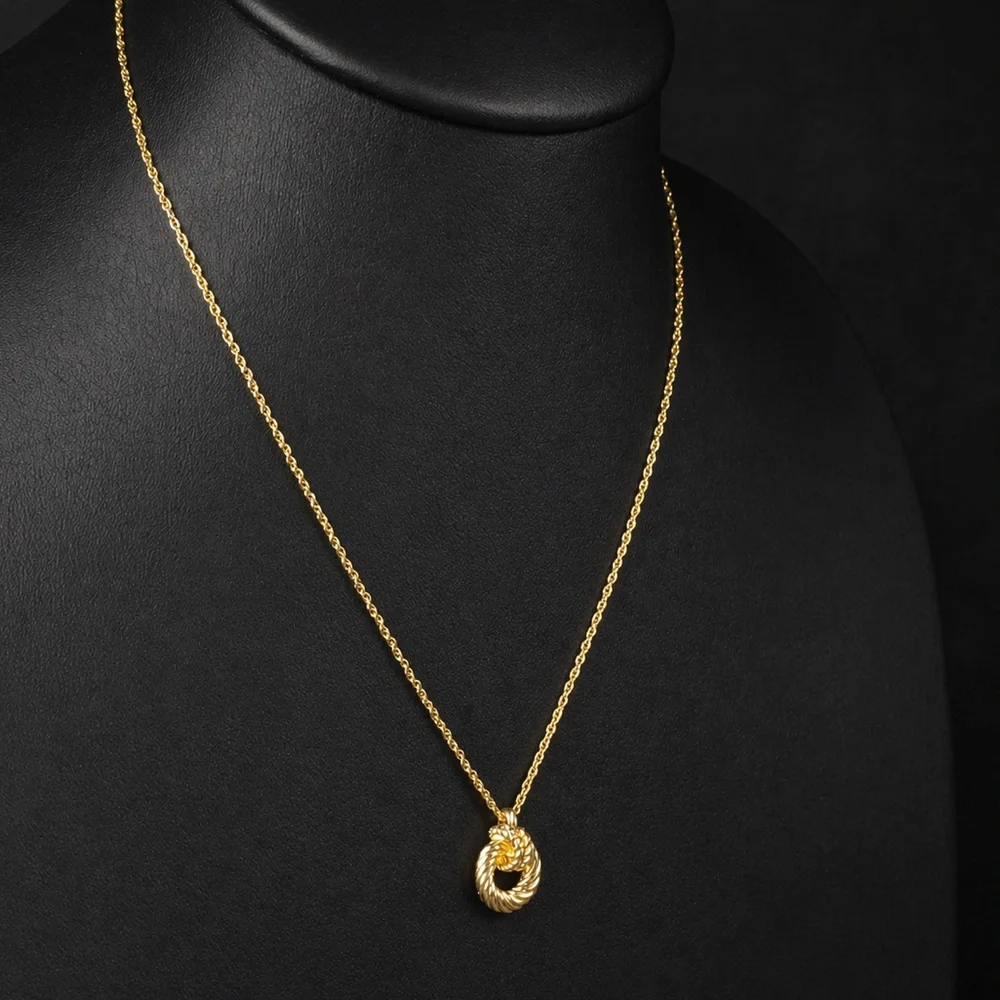 DIOR Twisted Rope Knot Pendant On A Polished Yellow Gold Plated Necklace 18” - Picture 3 of 16